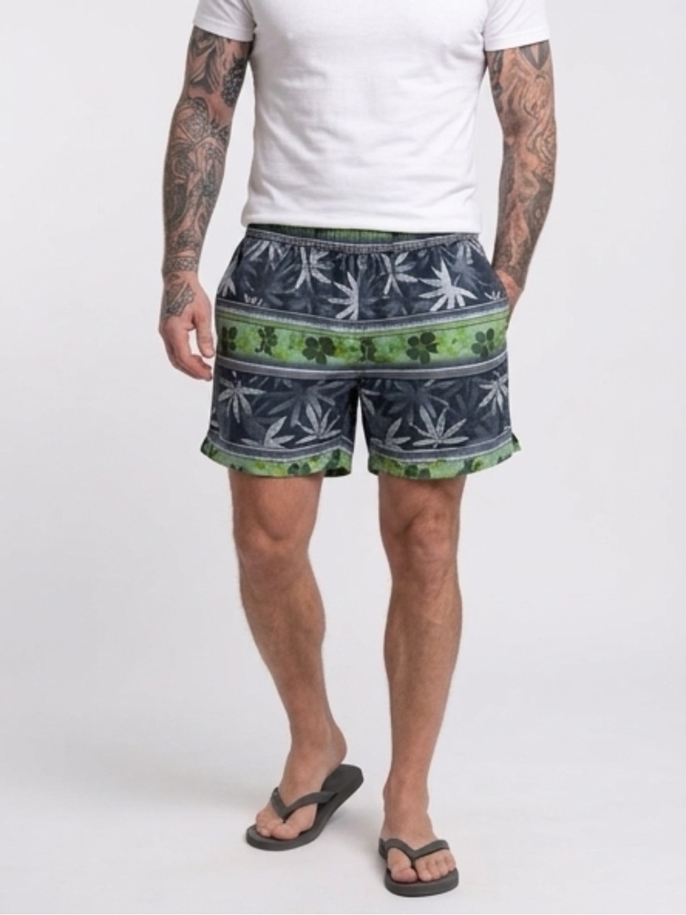 Tommy Bahama White Mesh Lined Swim Shorts with Teal Stitching